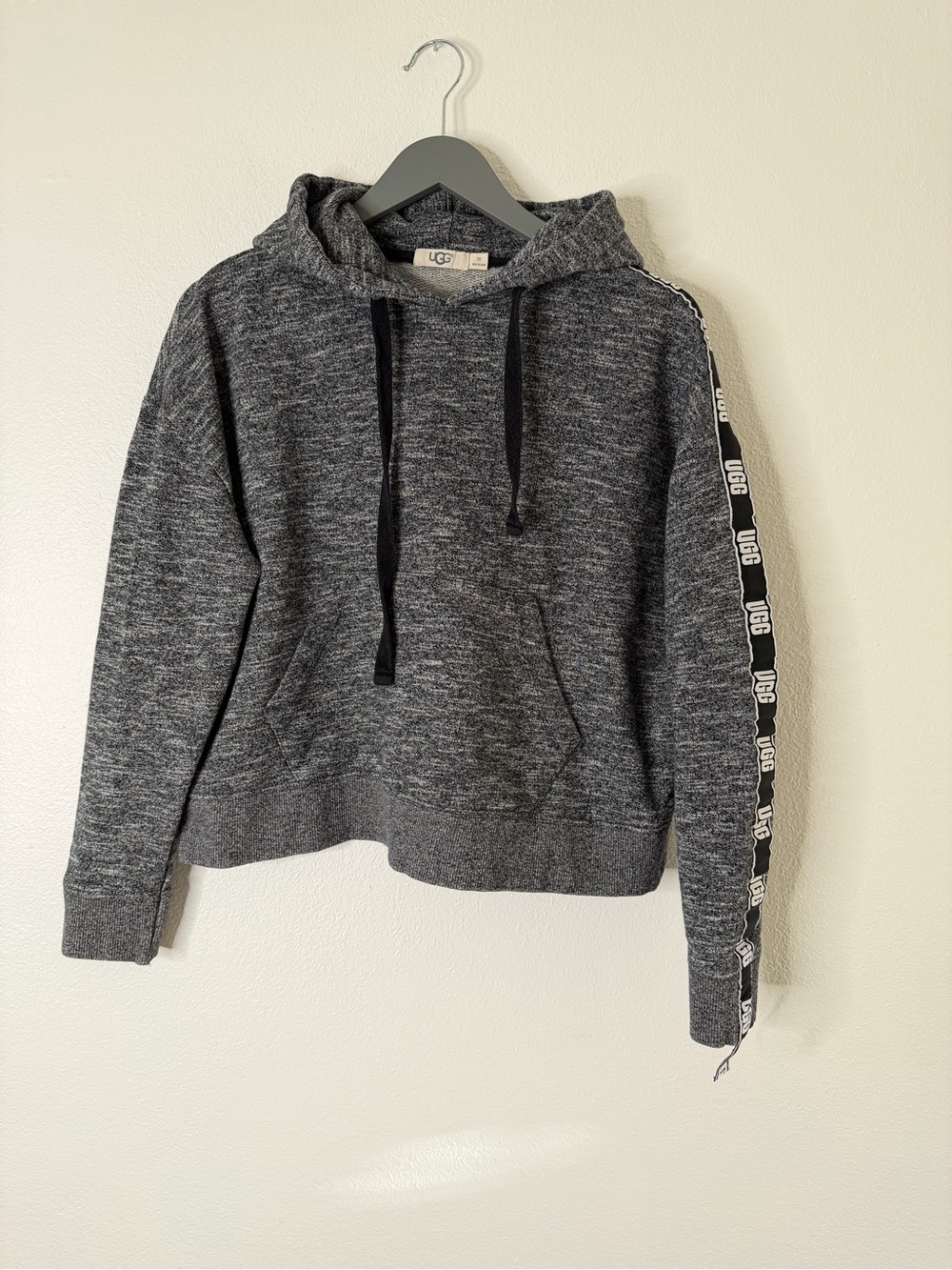 UGG Gray Charcoal Marled Hoodie with Logo Sleeve Tape size XS